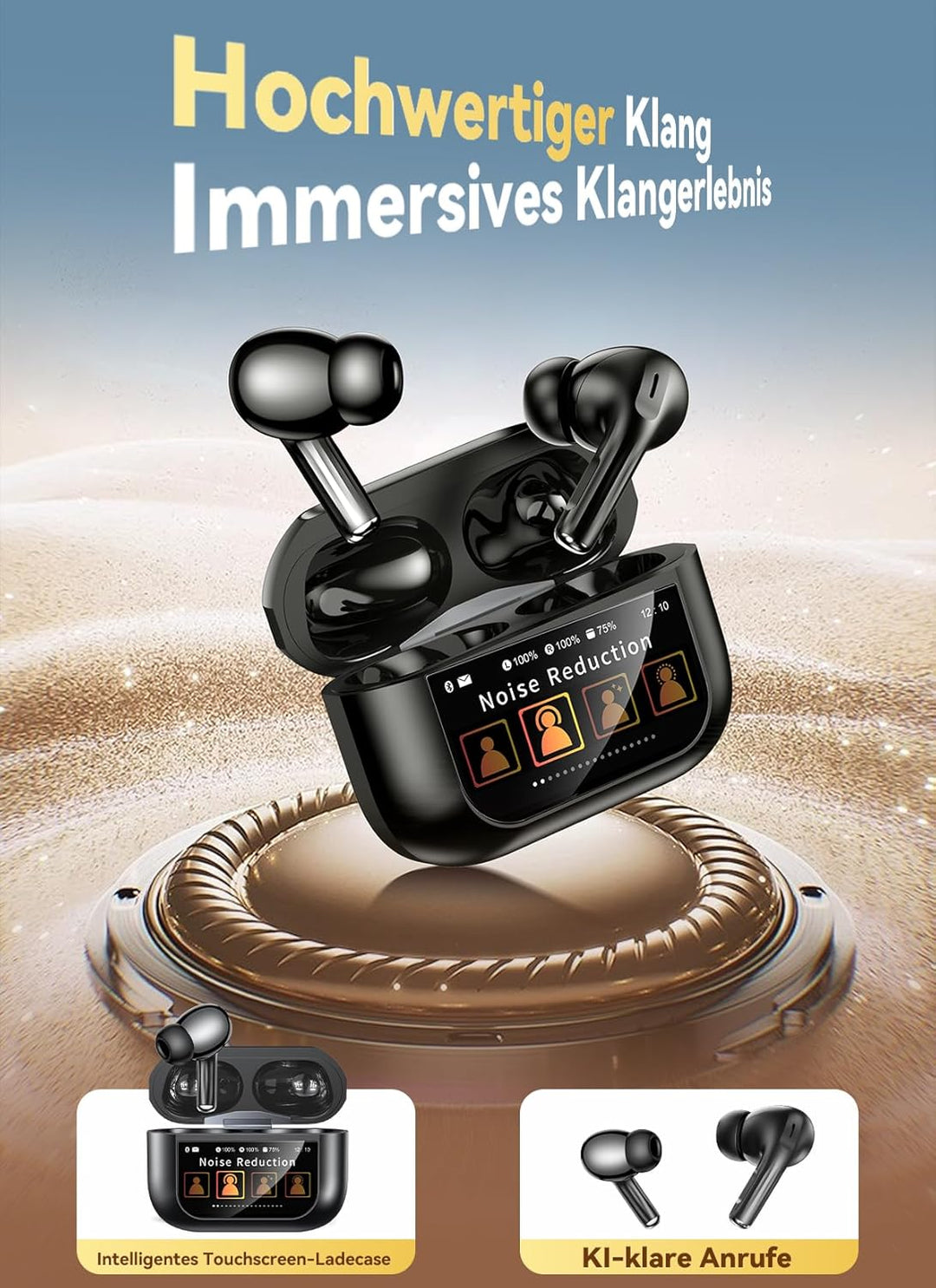 ZZU Kabellose Bluetooth Kopfhörer mit Smart Touchscreen, 48 Std. Laufzeit, Bluetooth 5.4 In-Ear Ohrh