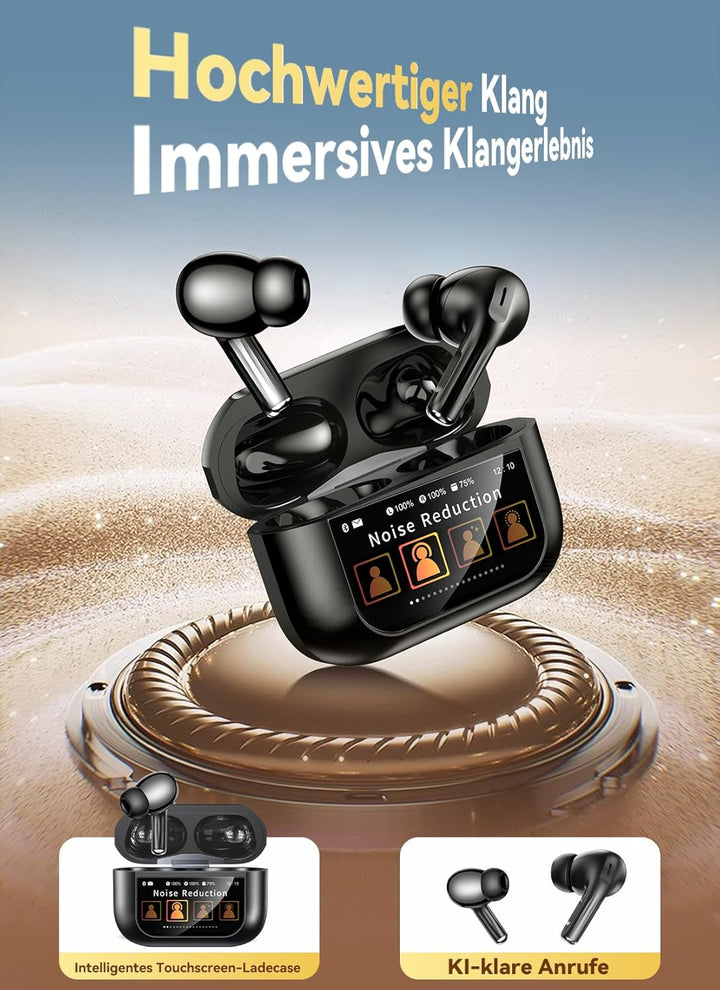ZZU Kabellose Bluetooth Kopfhörer mit Smart Touchscreen, 48 Std. Laufzeit, Bluetooth 5.4 In-Ear Ohrh