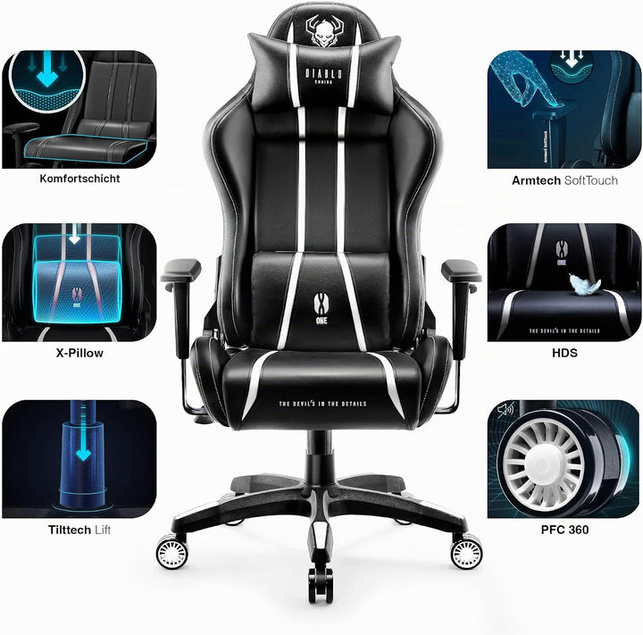 Diablo X-One 2.0 Gaming Stuhl für Kinder Gamer Chair Bürostuhl Schreibtischstuhl Verstellbare Armleh