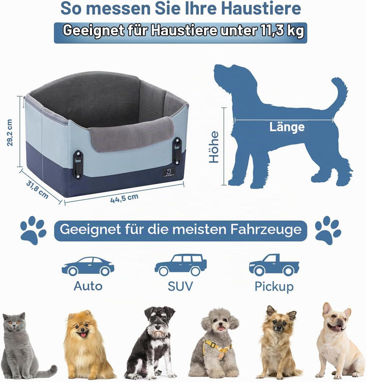 A 4 Pet Hunde Autositz Erhöht, Hundesitz Auto Rückbank, Hundeautositz Hundesitz Kleine Hunde mit pat