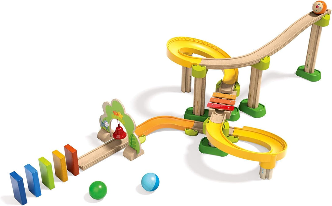 HABA 302056 - Kullerbü - Kugelbahn Sim-Sala-Kling, Holzkugelbahn mit vielen spannenden Bauelementen,