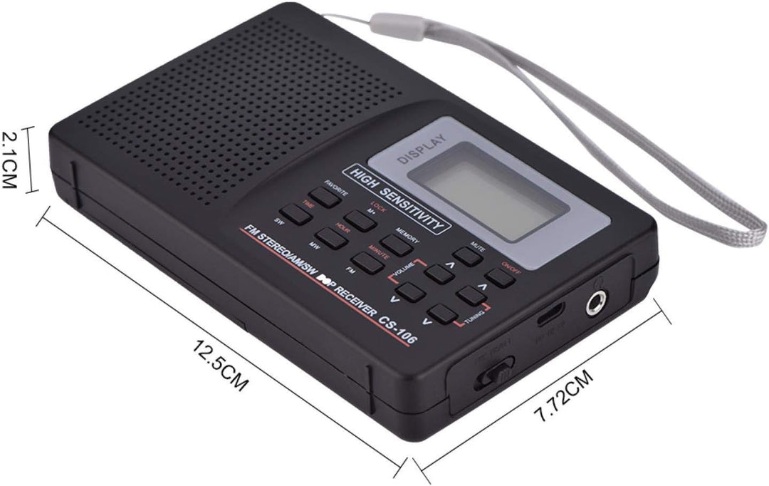 Vollfrequenz-Radioempfänger, UKW/AM/SW/LW/TV Tragbarer Empfangsfunkempfänger mit Uhr und Wecker(10K)