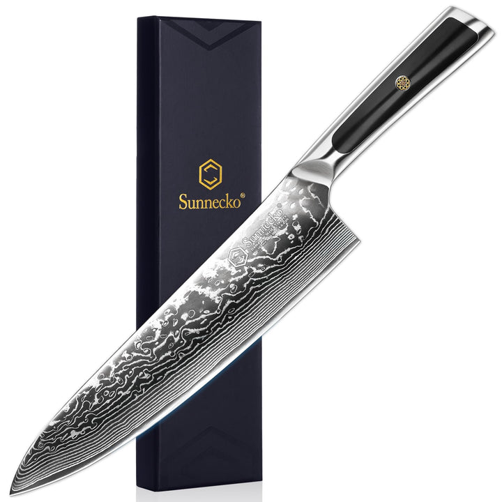 Sunnecko Damastmesser Kochmesser 20cm, damastmesser küchenmesser aus Japanischer VG10 Cored&amp;67-Schic
