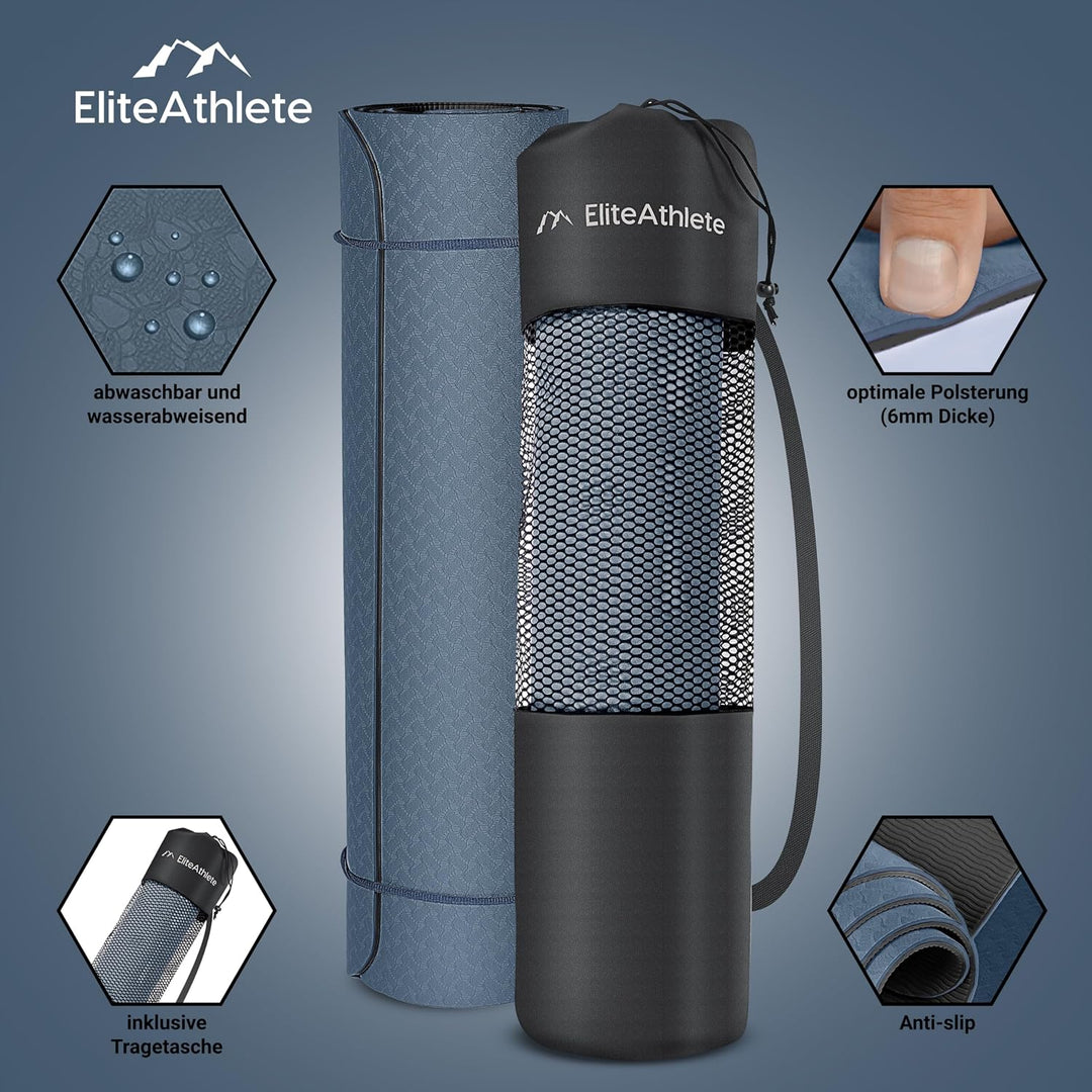 EliteAthlete Yogamatte - Sportmatte - Fitnessmatte - Gymnastikmatte gepolstert &amp; rutschfest für Fitn