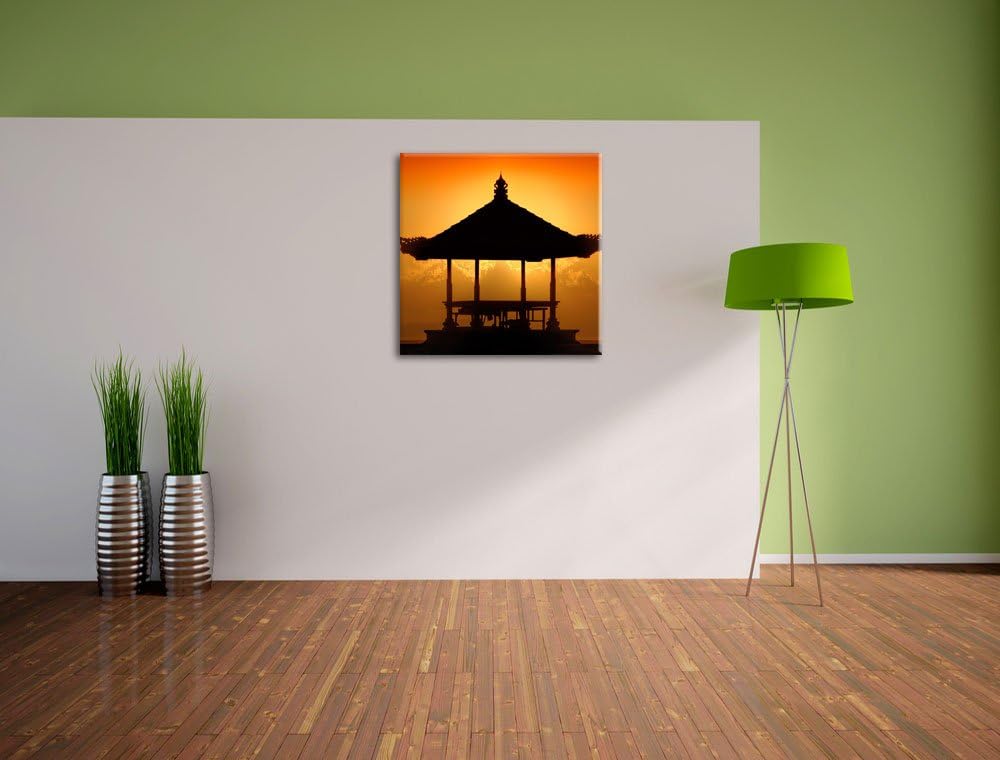 Pixxprint Pagode in Bali im Sonnenuntergang, Format: 70x70 auf Leinwand, 70x70