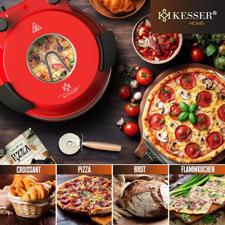 KESSER® Pizza-Ofen elektrisch bis 400 Grad | Elektrischer Pizzabäcker 1200W mit feuerfester Steinpla
