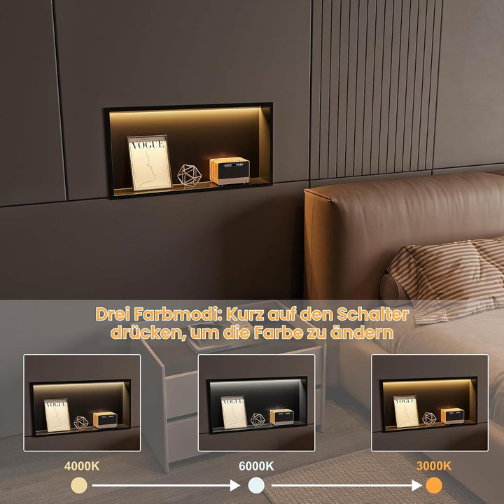 Wandnische Dusche Edelstahl mit LED-Licht, Eingebettete Duschnische 60x30cm mit 3 Farben für Aufbewa