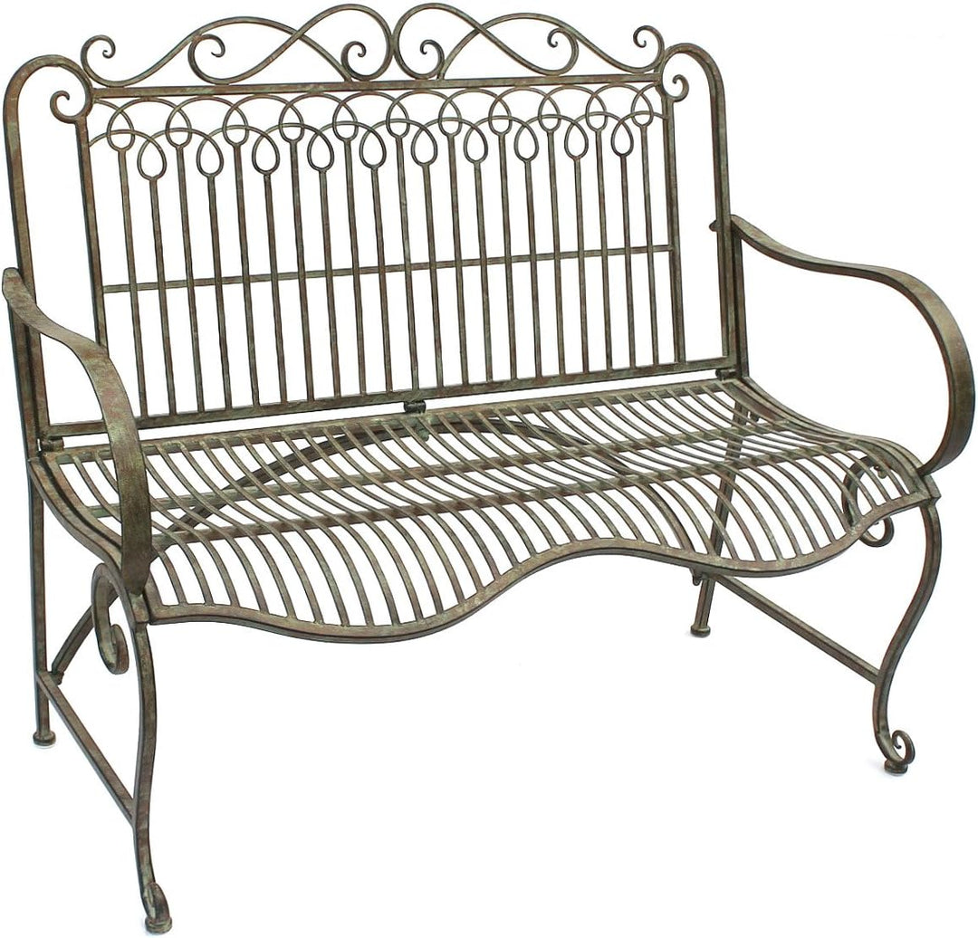 DanDiBo Gartenbank Metall Wetterfest Patina Grün 110 cm 2 Sitzer Sitzbank JC150014 Parkbank Eisen Ga