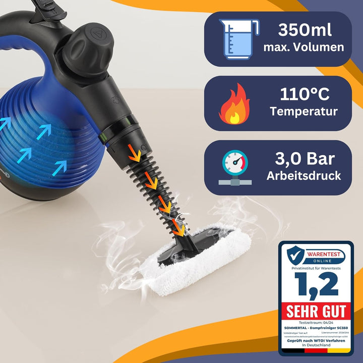 Sommertal Dampfreiniger Handgerät SC350 – Kompakter Hand-Dampfreiniger für alles – Polstermöbel, Fli