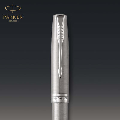 Parker Sonnet Tintenroller | Edelstahl mit Palladiumzierteilen | feine Spitze | Schwarze Tinte | Ges