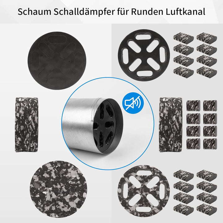 WeCooper Schalldämpfer 125mm für Lüftungsrohre–Einschubschalldämpfer aus Schaumstoff für runden Luft