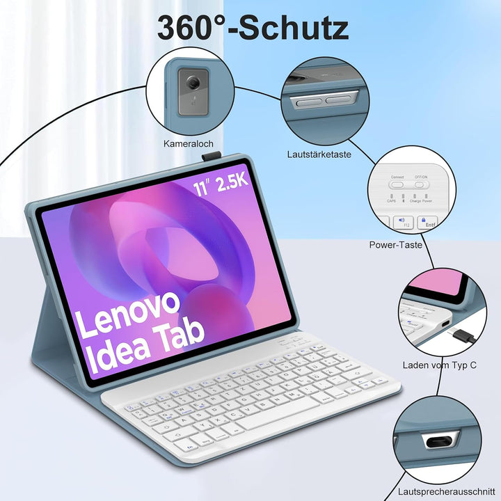 Tastatur für Lenovo Idea Tab Tablet 11" 2025, Blau | Hülle mit Tastatur für Lenovo Idea Tab 11 Zoll