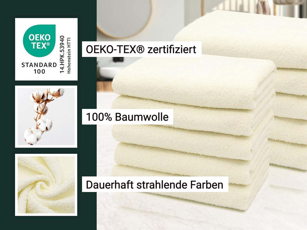 ZOLLNER 10er Set Handtücher, kleine Duschtücher, 50x100 cm, Baumwolle, beige 10x Handtücher Beige, 1