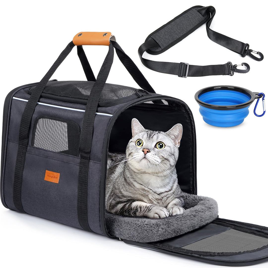 Morpilot Katzentransportbox für grosse Katzen und Welpen bis 7kg, Katzenbox Hundetasche mit Sicherhe