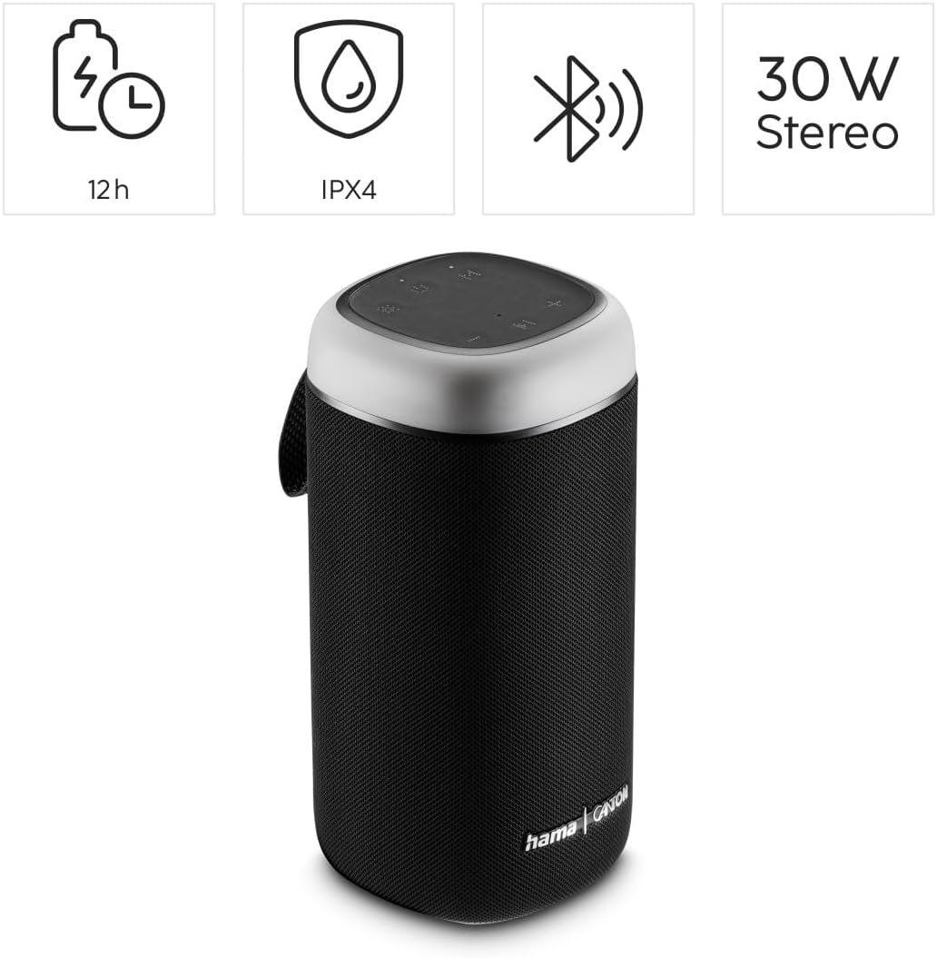 Hama Bluetooth Lautsprecher, 30W (wasserfest IPX4, LED Lichteffekte, 12 Stunden Akkulaufzeit, Blueto