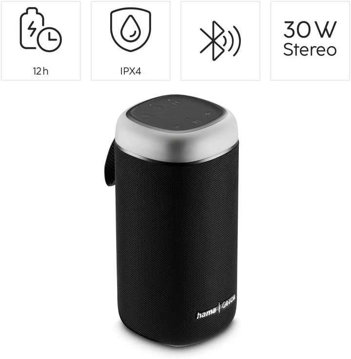 Hama Bluetooth Lautsprecher, 30W (wasserfest IPX4, LED Lichteffekte, 12 Stunden Akkulaufzeit, Blueto