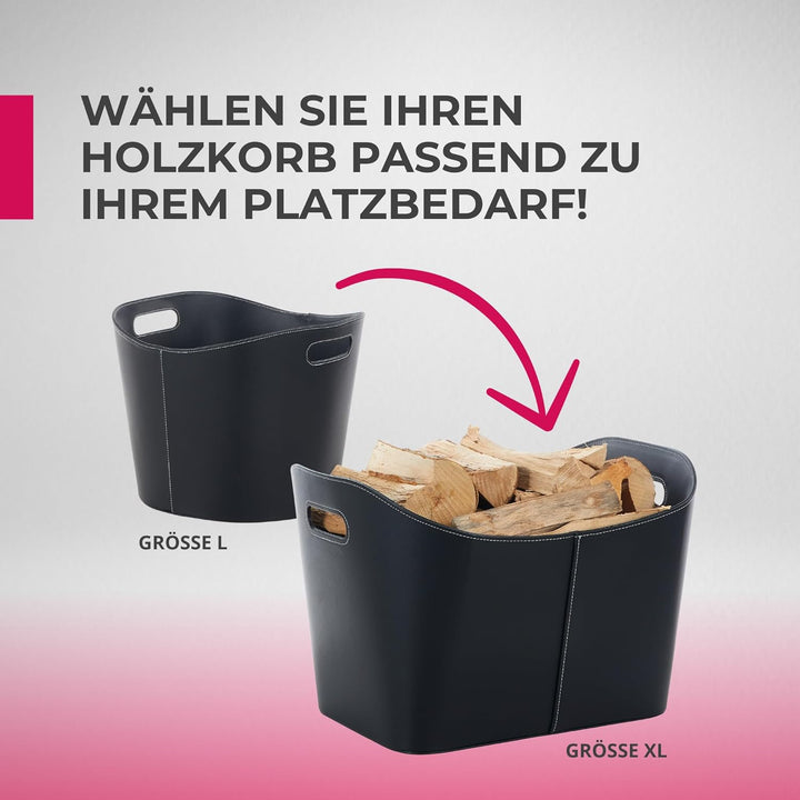 SULENO Holzkorb WEXFORD Brennholzkorb Kunstleder schwarz (L - 31,5 x 39,5 cm)
