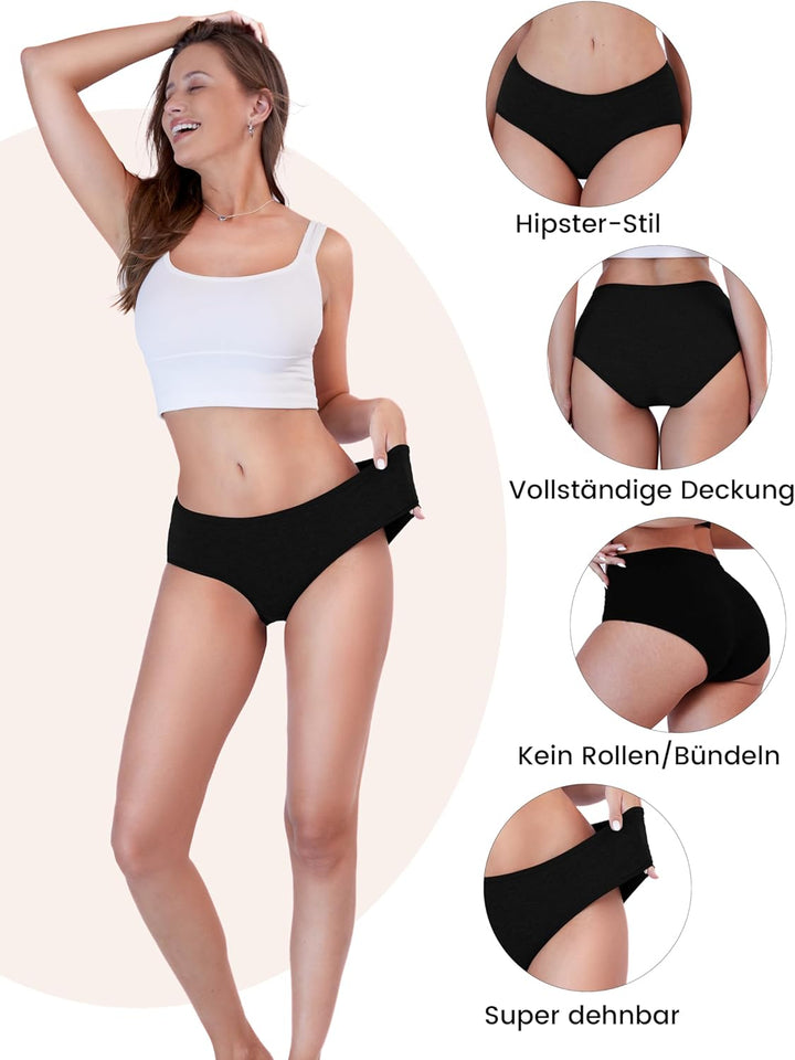 Unterhosen Damen Baumwolle Weich Bequeme Hipster Slips Damen Unterwäsche, 2schwarz/2grau/2burgund/2g