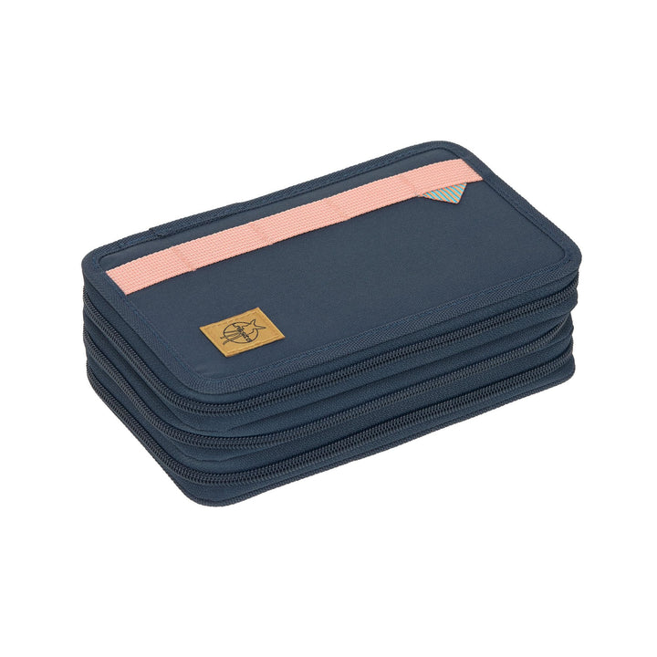 LÄSSIG Slim Unique Federmäppchen 3 Fächer inklusive Stifte Navy, Navy
