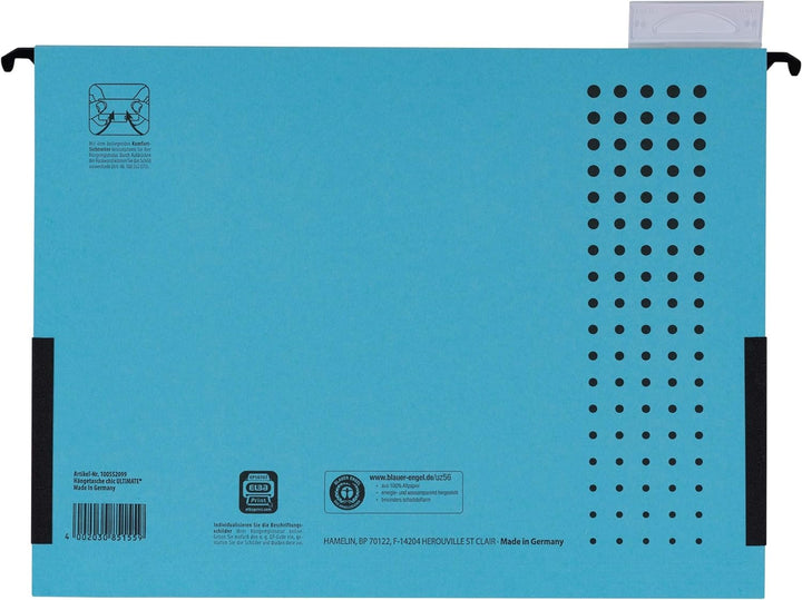 ELBA Hängetasche chic für A4, aus Karton, mit Leinenfröschen, blau, 25er Pack Hängetaschen blau 25 S
