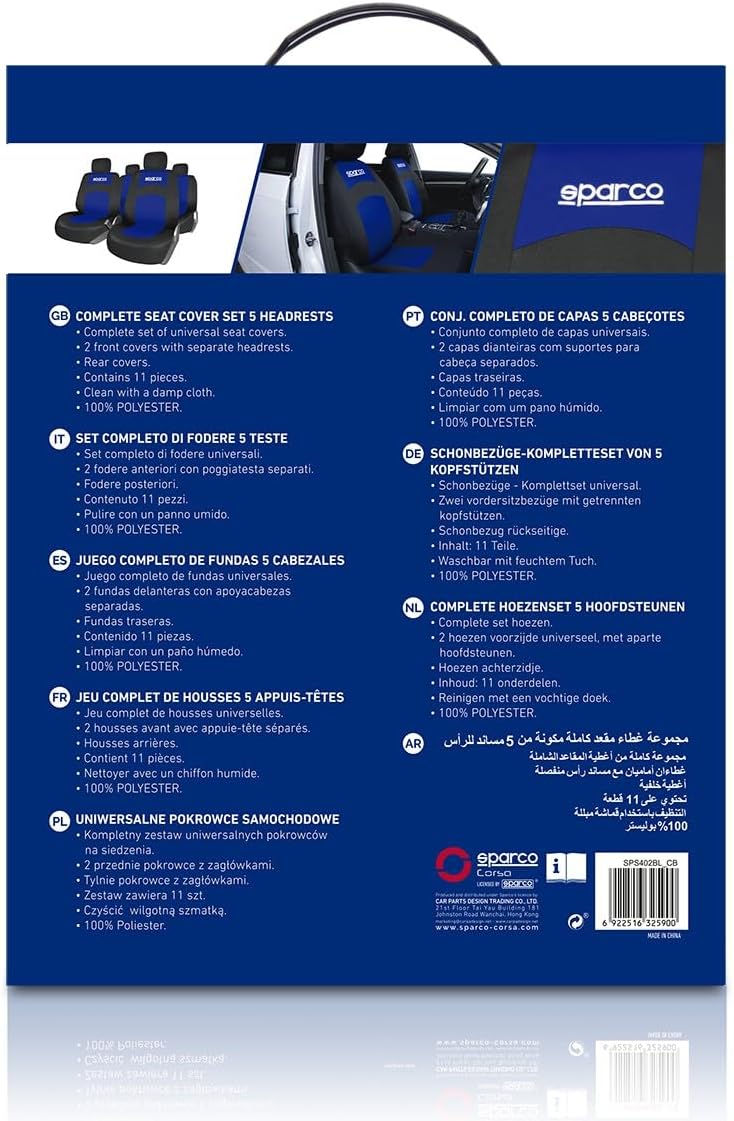SPARCO SPCS402BL Schonbezüge-Kompletteset von 5 Kopfstützen, Schwarz/Blau