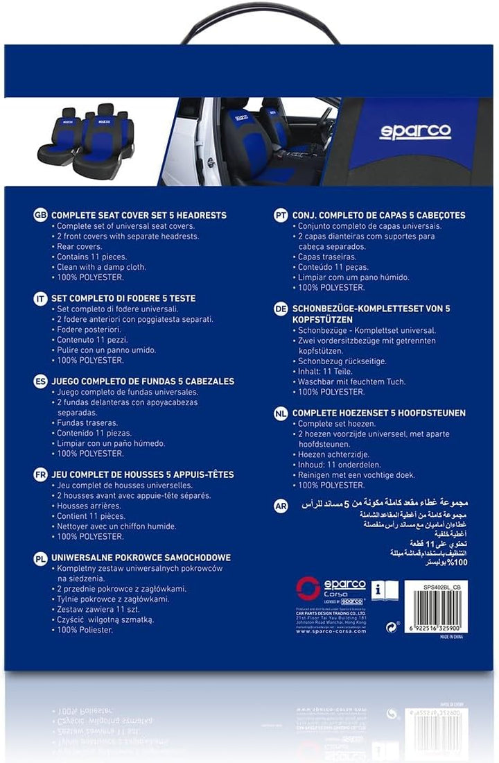 SPARCO SPCS402BL Schonbezüge-Kompletteset von 5 Kopfstützen, Schwarz/Blau