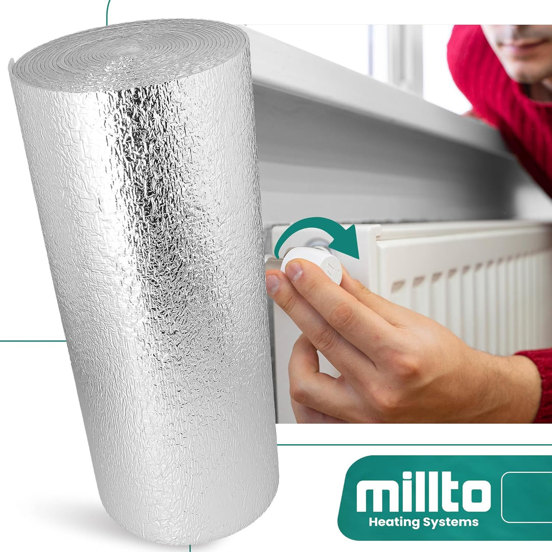 Millto™ Heizkörper Reflexionsfolie 10m x 0,5m x 3mm | Wandisolierung Reflexionsplatte Reflektionsfol