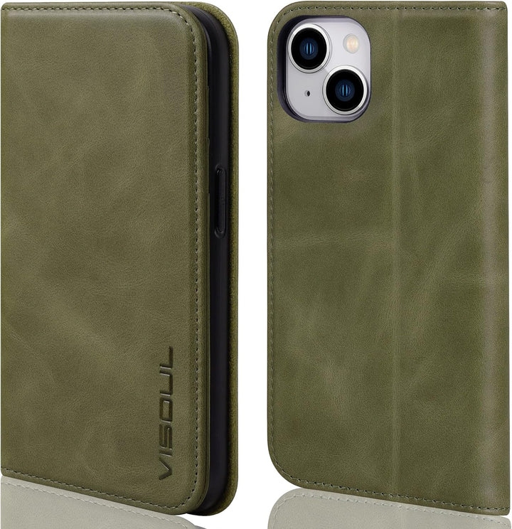 VISOUL iPhone 14 Plus Hülle, Stossfeste Handyhülle [Erstklassiges Rindsleder], TPU Schutzhülle [Kart