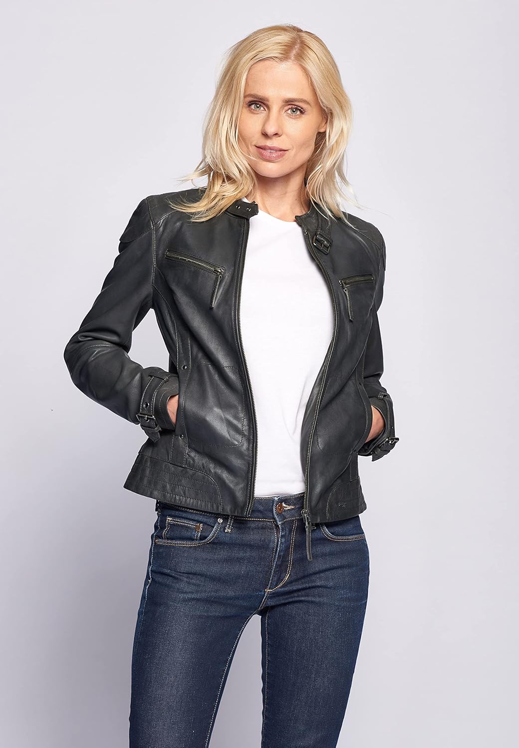 MAZE Damen Lederjacke 31Ryana S dark grey, S dark grey