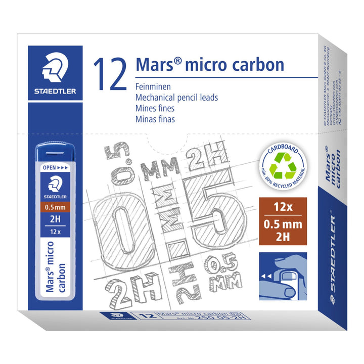 STAEDTLER 250 05-2B Mars Micro Feinminen, Minendurchmesser 0.5 mm, 2B, 12 Stück, graphitgrau