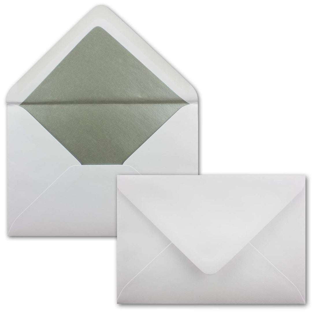 300x Briefumschläge B6 mit Silber Innenfutter - 12,5 x 17,6 cm - Weiss - gefüttert mit metallic Papi