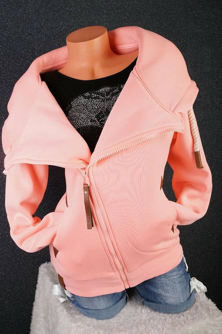 VIN TE Damen Sweat Jacke XXL Kapuze Hoodie Übergangsjacke Fleece gefüttert schräger Reissverschluss