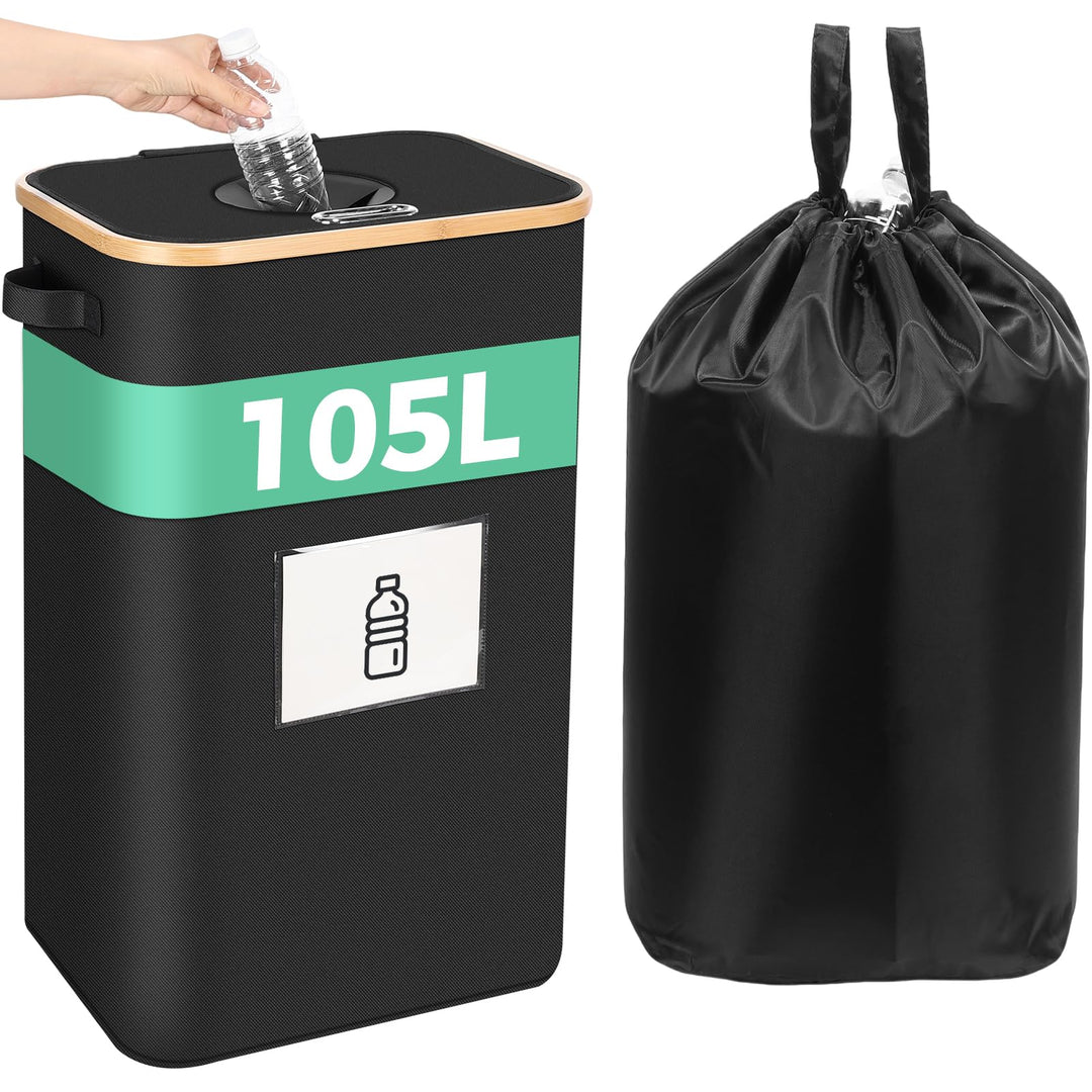 OUSFOT Pfandflaschen Sammelbehälte, 105L Leergut Sammelbehälter Schwarz Pfandflaschen Behälter Geeig