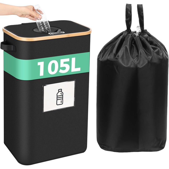 OUSFOT Pfandflaschen Sammelbehälte, 105L Leergut Sammelbehälter Schwarz Pfandflaschen Behälter Geeig