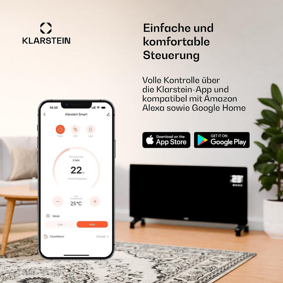 Klarstein Infrarotheizung mit Thermostat, 600W Elektroheizung, Smart Home Infrarotheizung zur Wandmo