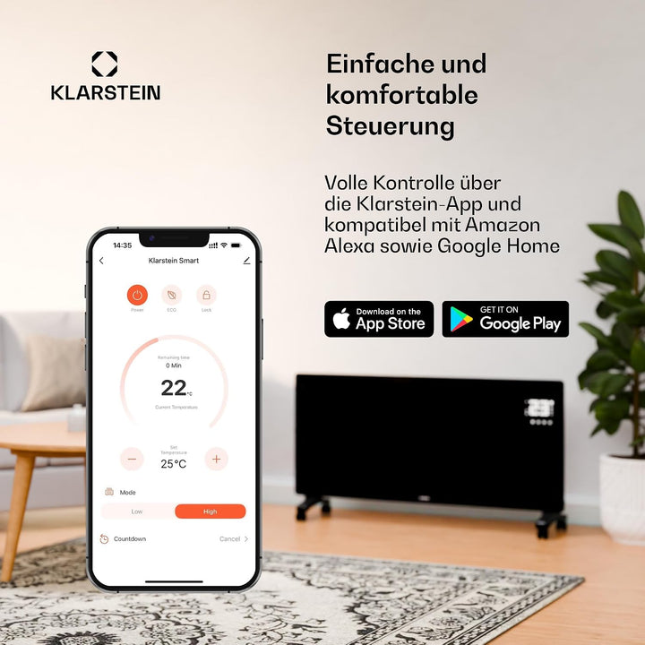Klarstein Infrarotheizung mit Thermostat, 600W Elektroheizung, Smart Home Infrarotheizung zur Wandmo
