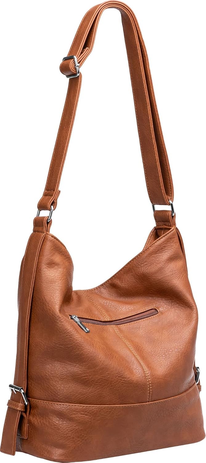 Caspar TS732 grosse Damen XL Umhängetasche Cognac, Cognac