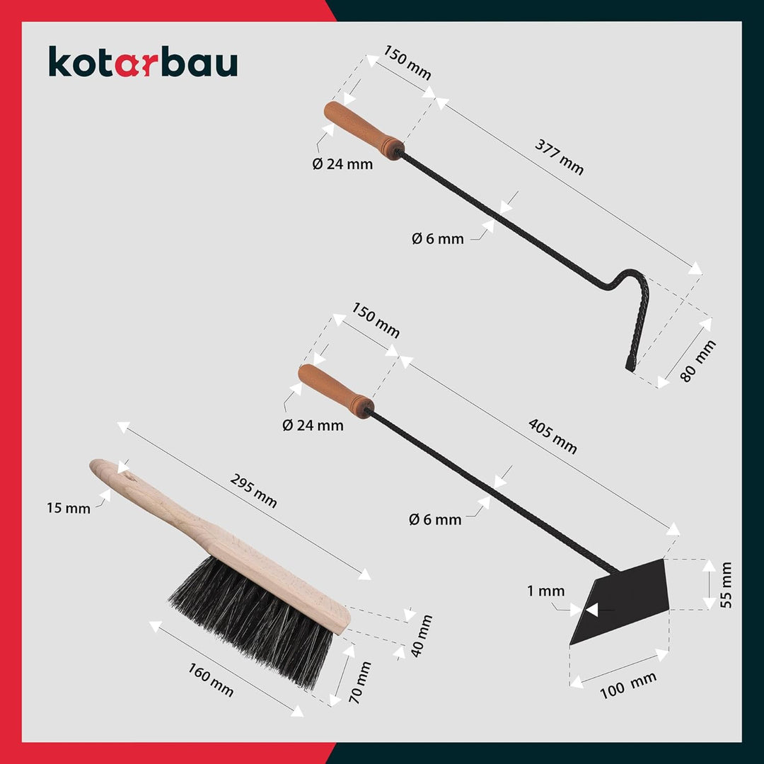 KOTARBAU® Kaminbesteck 5er Set mit Schürhaken Besen Schaufel Kaminbesen Besenstab mit Holzgriff Kami