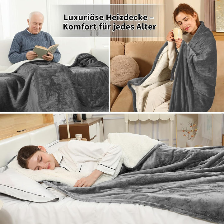 ESTINGO Heizdecke XXL 200x150cm, Elektrische Wärmedecke für Doppelbett, 6 Heizstufen, 10h Timer, Abs