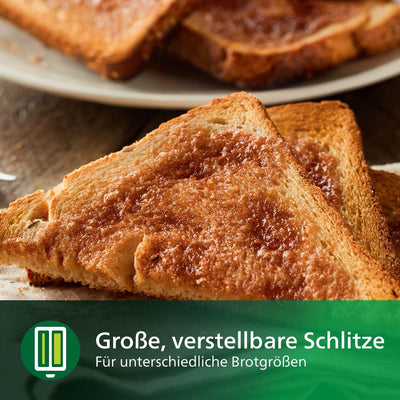 Philips Toaster – 2 Toastschlitze, 8 Stufen, Brötchenaufsatz, Auftaufunktion, Abschaltautomatik, sch