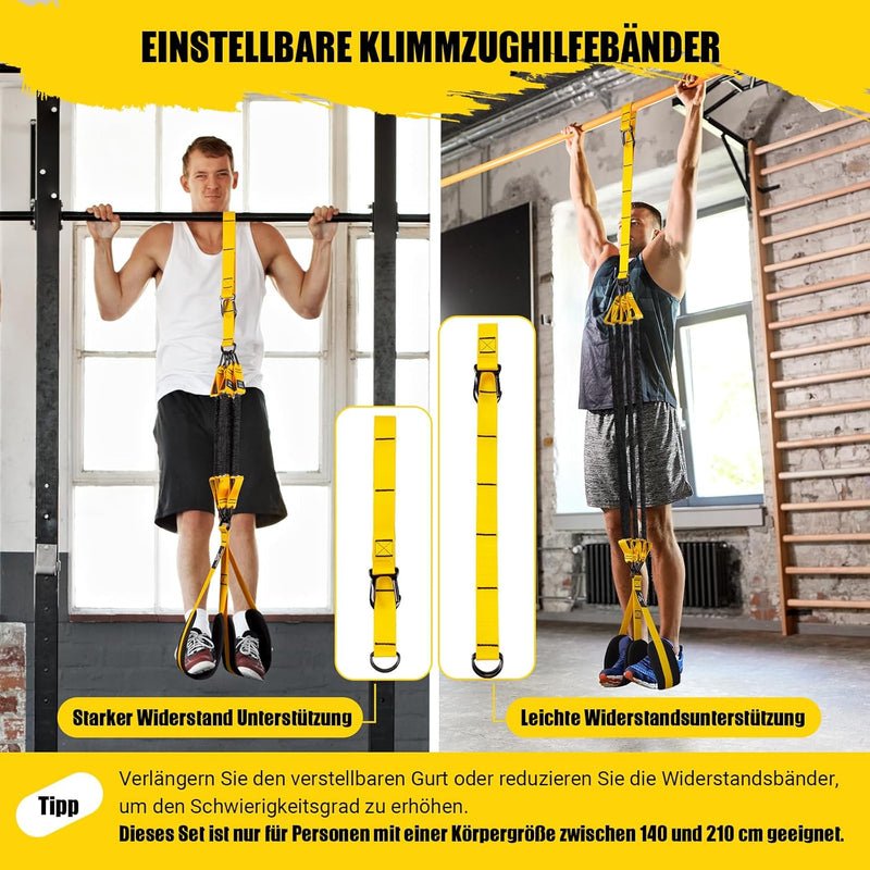 COFOF Klimmzughilfe mit 4 Verstellbar Resistance Bands, Klimmzug Bänder mit Zwei Fussstützen, Pull U