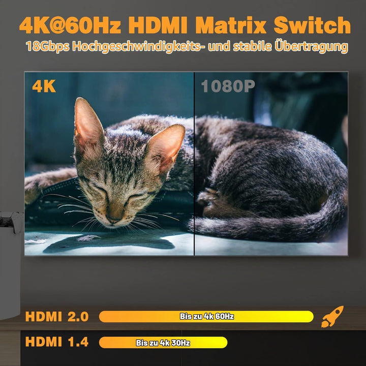 HDMI Matrix 4x2 - Tendak 4 In 2 Out HDMI Switch Matrix 4K@60Hz HDMI Splitter Umschalter + Optisch SP