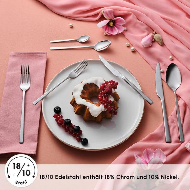 Karaca Serenity Elegance Besteck Set 12 Personen Spülmaschinenfest Essbesteck, 84 teilig Silver Best