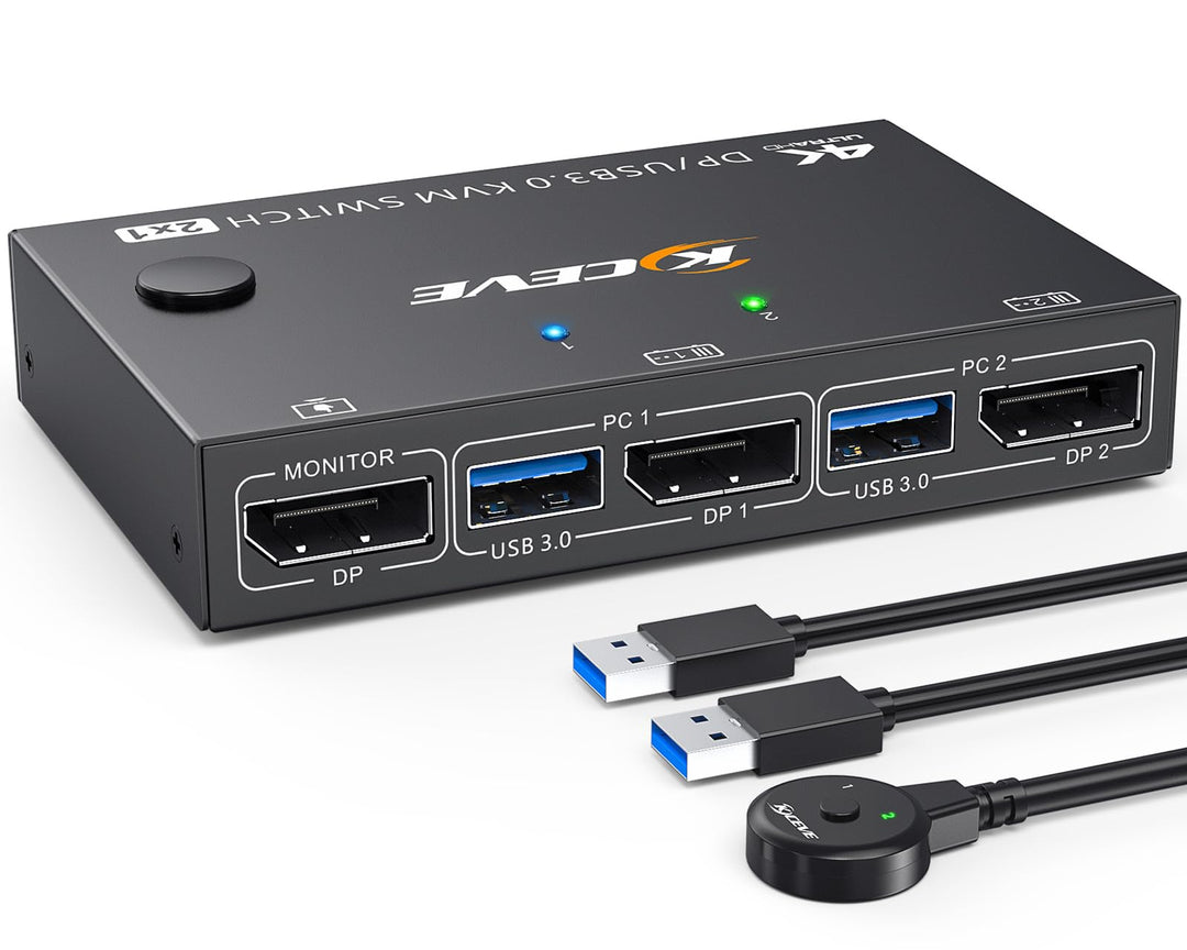 USB 3.0 KVM Switch Displayport 4K@144Hz, KVM Switch 2 PC 1 Monitor 8K@30Hz, DP KVM Switches for 2 PC