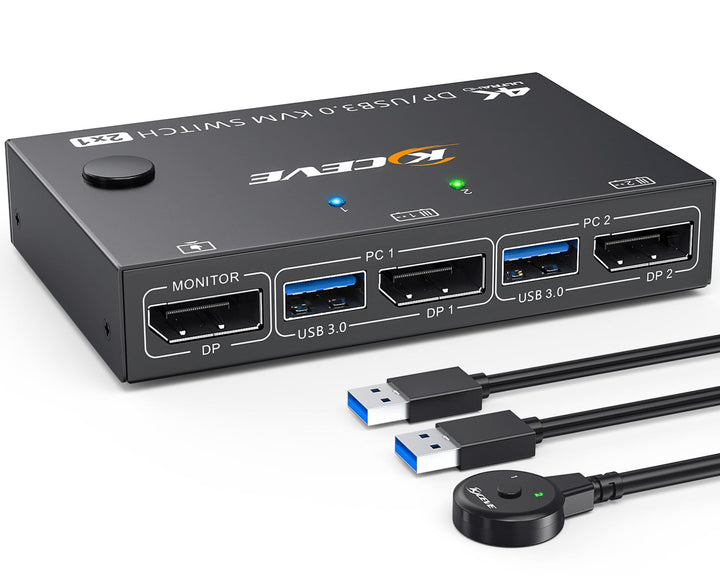 USB 3.0 KVM Switch Displayport 4K@144Hz, KVM Switch 2 PC 1 Monitor 8K@30Hz, DP KVM Switches for 2 PC