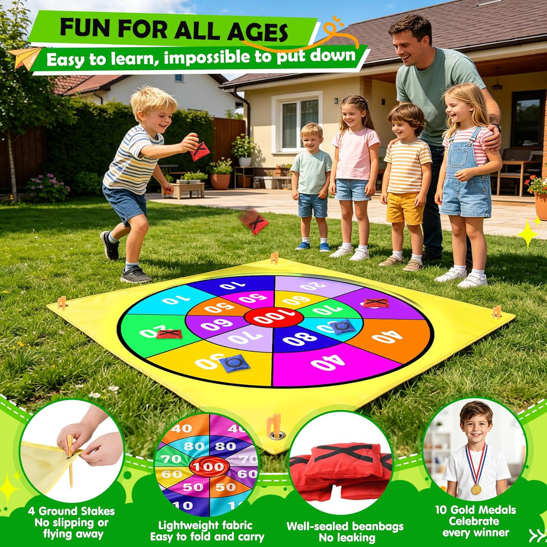 2-in-1 Riesen Tic Tac Toe & Beanbag-Wurfspiel für Kinder und Erwachsene – 1,47 m mit 10 Sandsäcken,