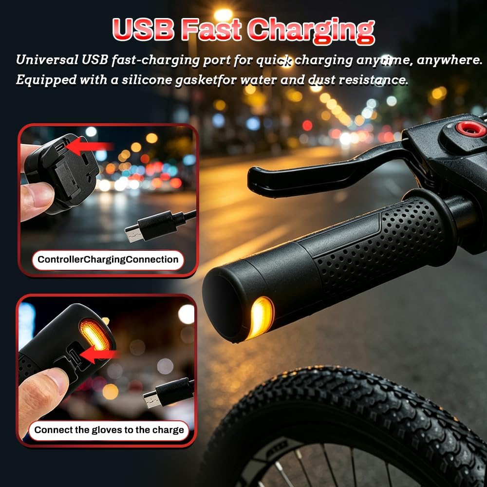 Blinker E Scooter Nachrüsten Set, Lenkergriffe für Elektroroller mit Integrierten Blinkern, IPX4 USB
