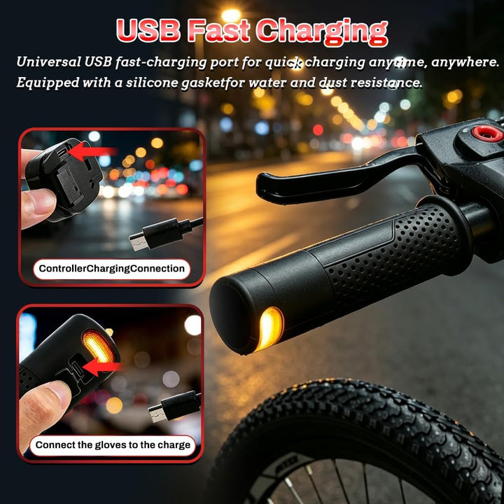 Blinker E Scooter Nachrüsten Set, Lenkergriffe für Elektroroller mit Integrierten Blinkern, IPX4 USB