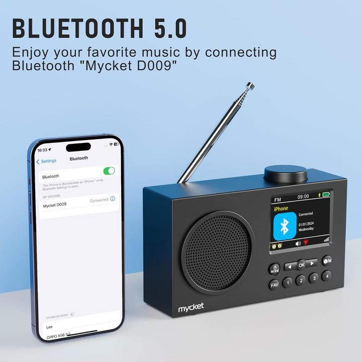 Mycket Tragbares DAB/DAB+ Radio, UKW Digitalradio mit Bluetooth, Kleines Wiederaufladbares Radio, 2,