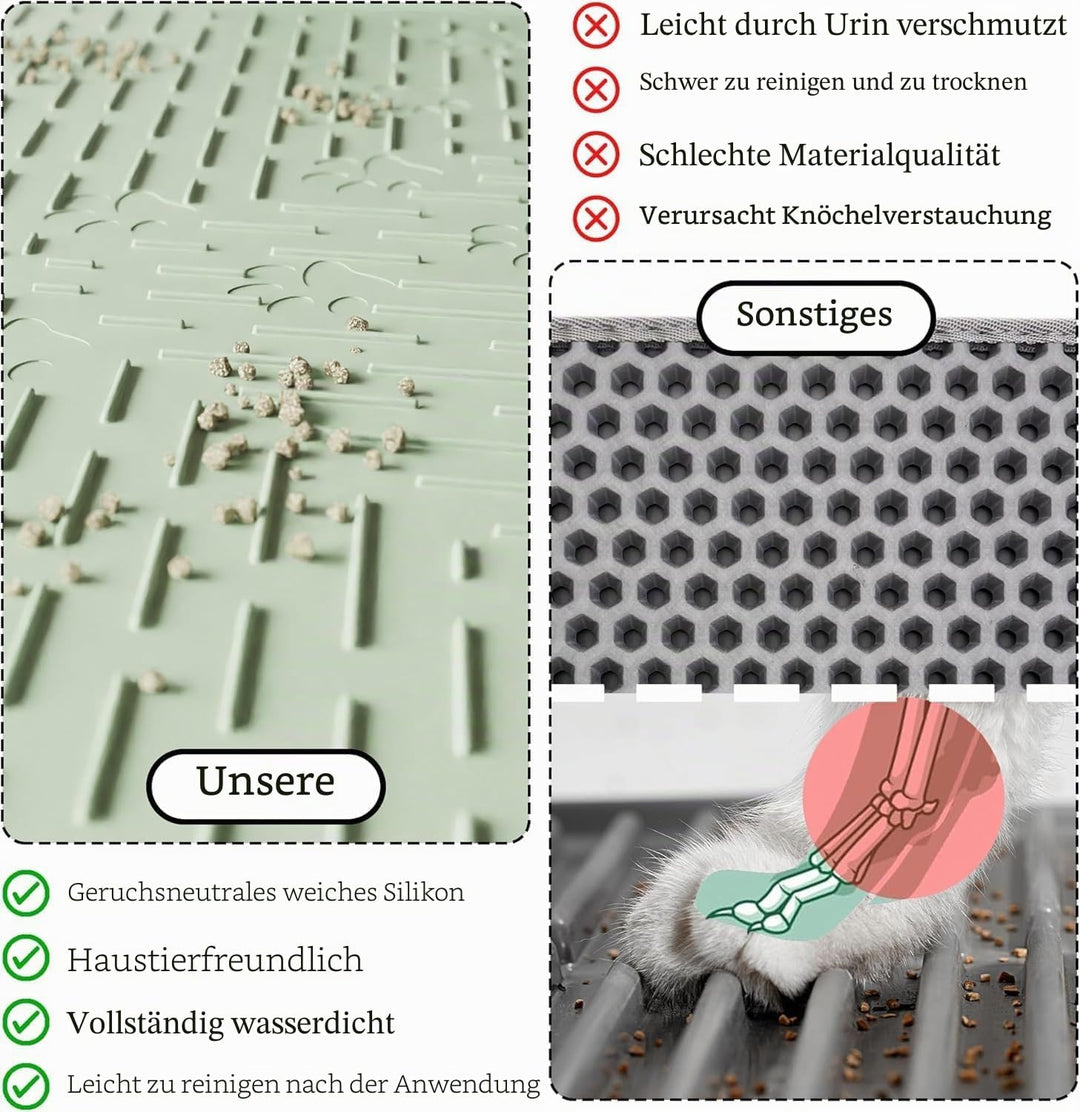 OHMO Katzenklo Matte aus Premium-Silikon 95x64cm Gross, Wasserdicht und BPA-Frei Katzenstreu Matte,